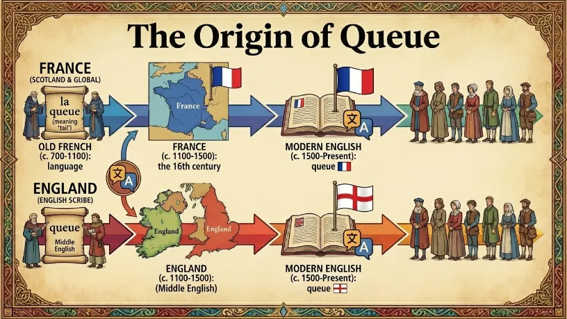 The Origin of Que or Queue
