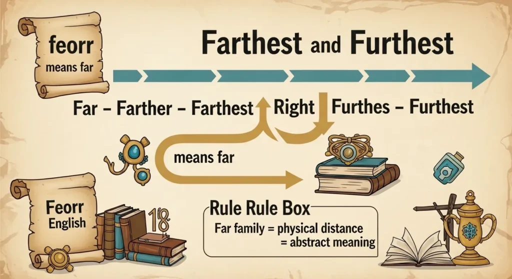 The Origin of Farthest or Furthest